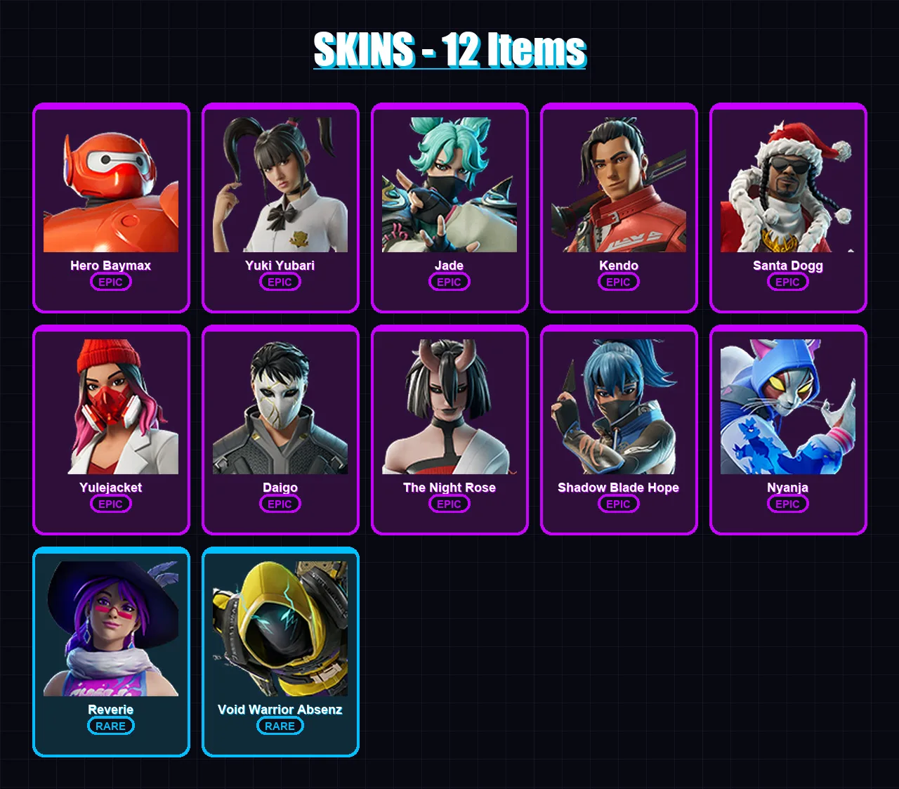 [PC/XBOX/PSN] | Hero Baymax | Yuki Yubari | Jade | Kendo | Santa Dogg | 12 skin | 22 pickaxe | 14 emote | 13 glider | Lv156