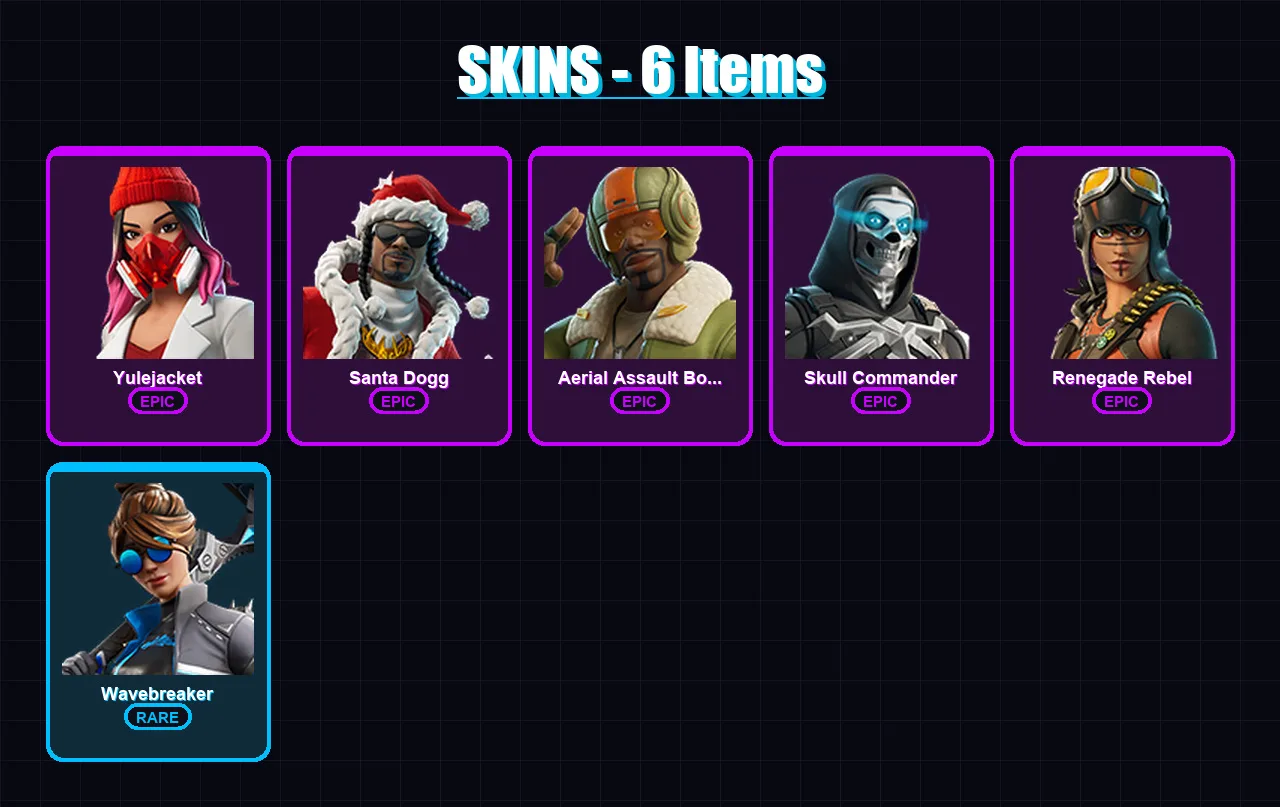 [PC/XBOX/PSN] | Yulejacket | Santa Dogg | Aerial Assault Bomber | Skull Commander | Renegade Rebel | 6 skin | 16 pickaxe | 8 emote | 8 glider | Lv56