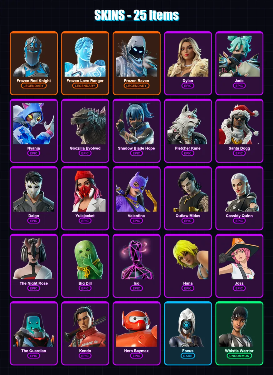 [PC] | Frozen Red Knight | Frozen Love Ranger | Frozen Raven | Dylan | Jade | 25 skin | 35 pickaxe | 22 emote | 26 glider | Lv694