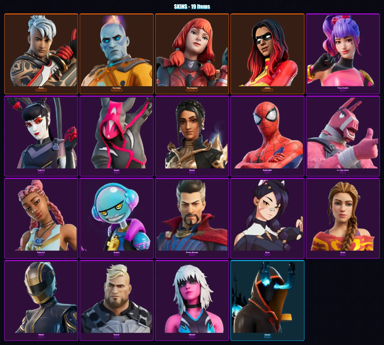 [PC/XBOX/PSN] | Ronin | The Origin | The Imagined | Joltara | Tracy Trouble | 19 skin | 44 pickaxe | 22 emote | 32 glider | Lv398