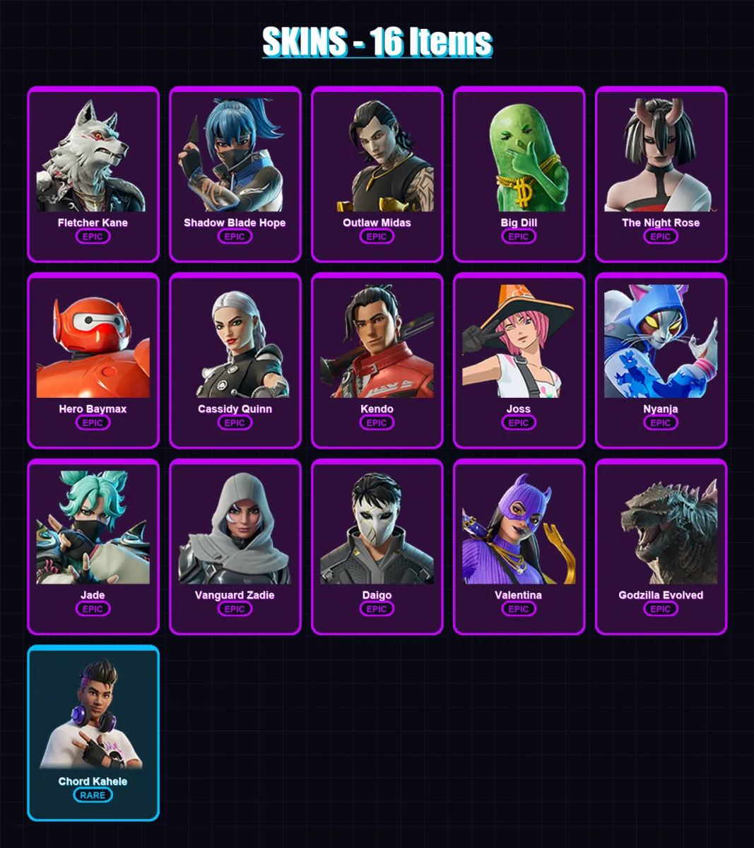 [PC/PSN] | Fletcher Kane | Shadow Blade Hope | Outlaw Midas | Big Dill | The Night Rose | 16 skin | 28 pickaxe | 21 emote | 29 glider | Lv209