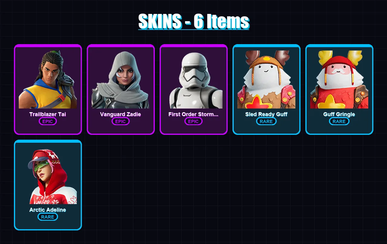 [PC/PSN] | Trailblazer Tai | Vanguard Zadie | First Order Stormtrooper | 6 skin | Lv467