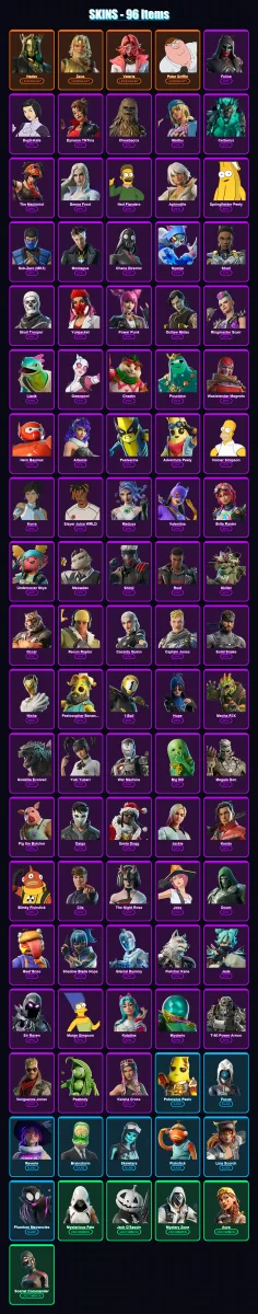 [PS4/PS5/XBOX/PC] | Hades | Zeus | Valeria | Peter Griffin | Felina | 96 skin | 139 pickaxe | 91 emote | 95 glider | Lv1881