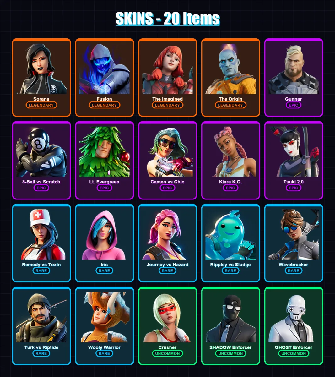 [PC/XBOX/PSN] | Sorana | Fusion | The Imagined | The Origin | Gunnar | 20 skin | 21 pickaxe | 19 emote | 17 glider | Lv254