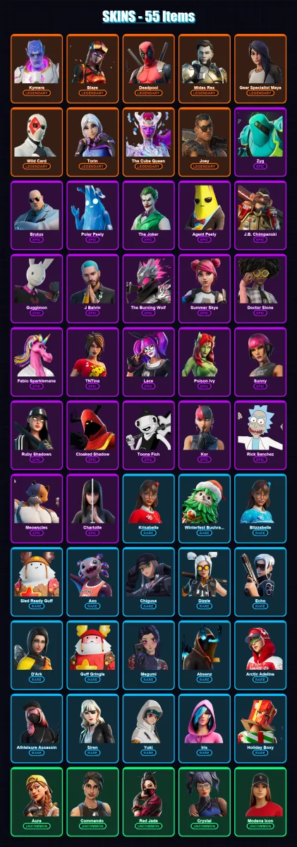 [PC/XBOX/PSN] | Kymera | Blaze | Deadpool | Midas Rex | Gear Specialist Maya | 55 skin | 61 pickaxe | 39 emote | 43 glider | Lv517