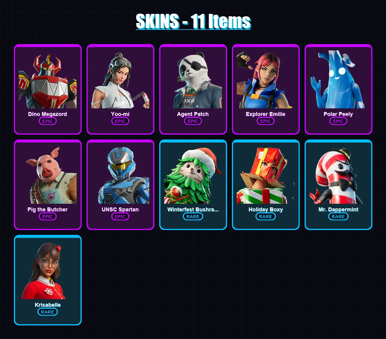 [SWITCH/XBOX/PSN/PC] | Dino Megazord | Yoo-mi | Agent Patch | Explorer Emilie | Polar Peely | 11 skin | 38 pickaxe | 16 emote | 29 glider | Lv255