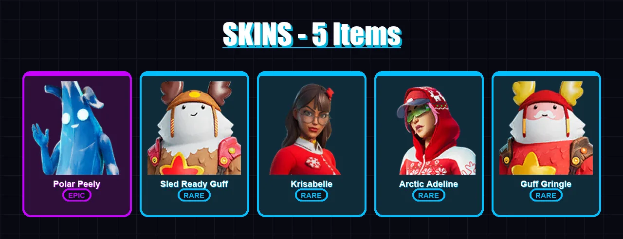 [PC/XBOX/PSN] | Polar Peely | Sled Ready Guff | Krisabelle | Arctic Adeline | Guff Gringle | 5 skin | 9 pickaxe | 8 emote | 13 glider | Lv80