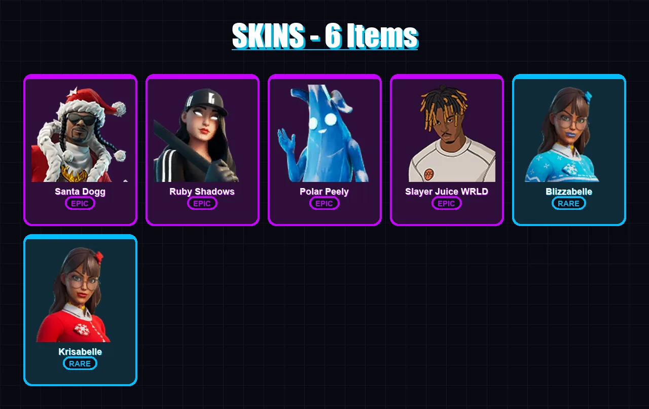 [PC/XBOX/PSN] | Santa Dogg | Ruby Shadows | Polar Peely | Slayer Juice WRLD | Blizzabelle | 6 skin | 24 pickaxe | 9 emote | 15 glider | Lv138