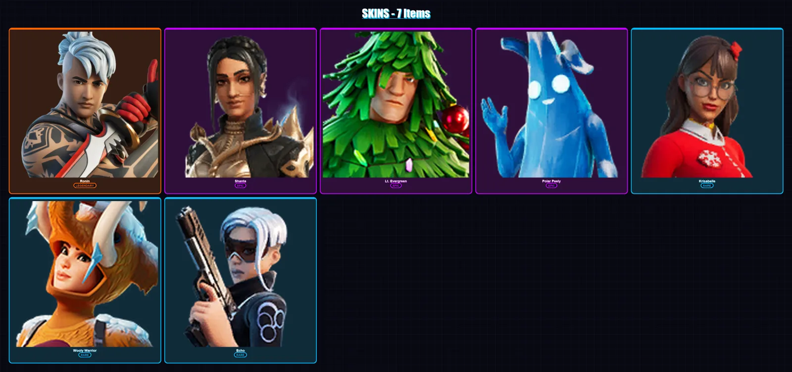 [PS4/PS5/XBOX/PC] | Ronin | Shanta | Lt. Evergreen | Polar Peely | Krisabelle | 7 skin | 19 pickaxe | 25 emote | 17 glider | Lv499