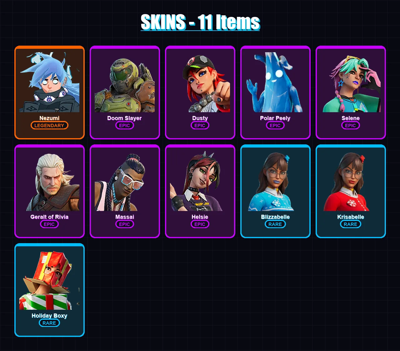 [PC/XBOX/PSN] | Nezumi | Doom Slayer | Dusty | Polar Peely | Selene | 11 skin | 23 pickaxe | 21 emote | 22 glider | Lv305