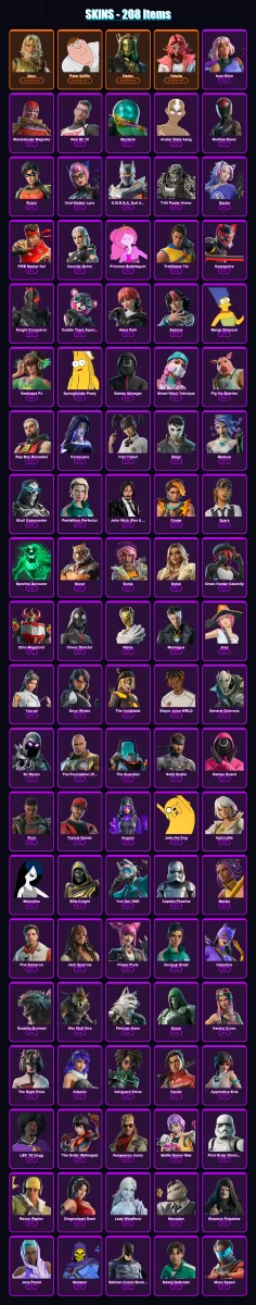 [PC/PSN] | Zeus | Peter Griffin | Hades | Valeria | Ayla Winn | 208 skin | 233 pickaxe | 182 emote | 136 glider | Lv1821