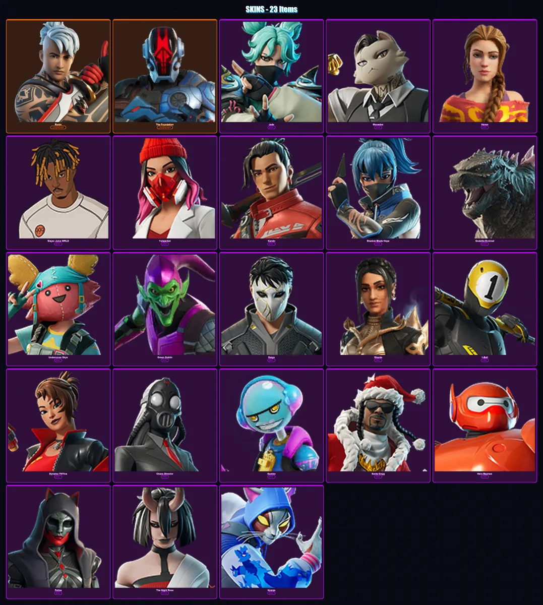[PC/XBOX/PSN] | Ronin | The Foundation | Jade | Meowdas | Haven | 23 skin | 48 pickaxe | 37 emote | 36 glider | Lv653