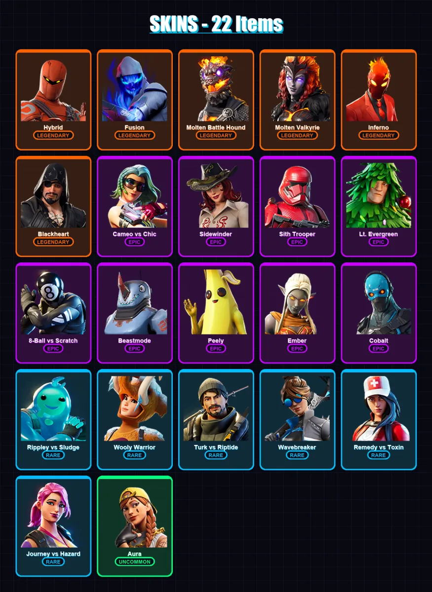 [SWITCH/XBOX/PSN/PC] | Hybrid | Fusion | Molten Battle Hound | Molten Valkyrie | Inferno | 22 skin | 20 pickaxe | 22 emote | 18 glider | Lv288