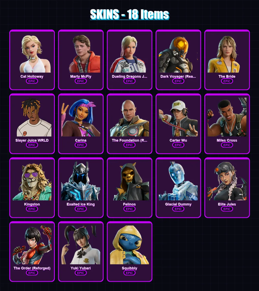 [PC/XBOX] | Cat Holloway | Marty McFly | Dueling Dragons Jackie | 18 skin | Lv471