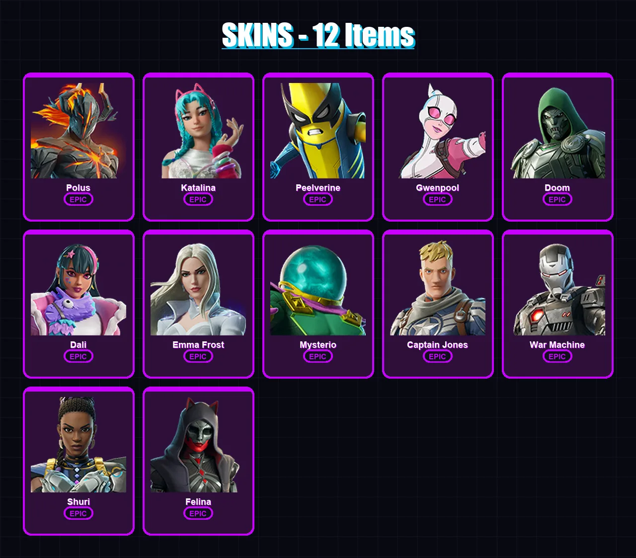 [PC/XBOX/PSN] | Polus | Katalina | Peelverine | Gwenpool | Doom | 12 skin | 23 pickaxe | 21 emote | 15 glider | Lv222