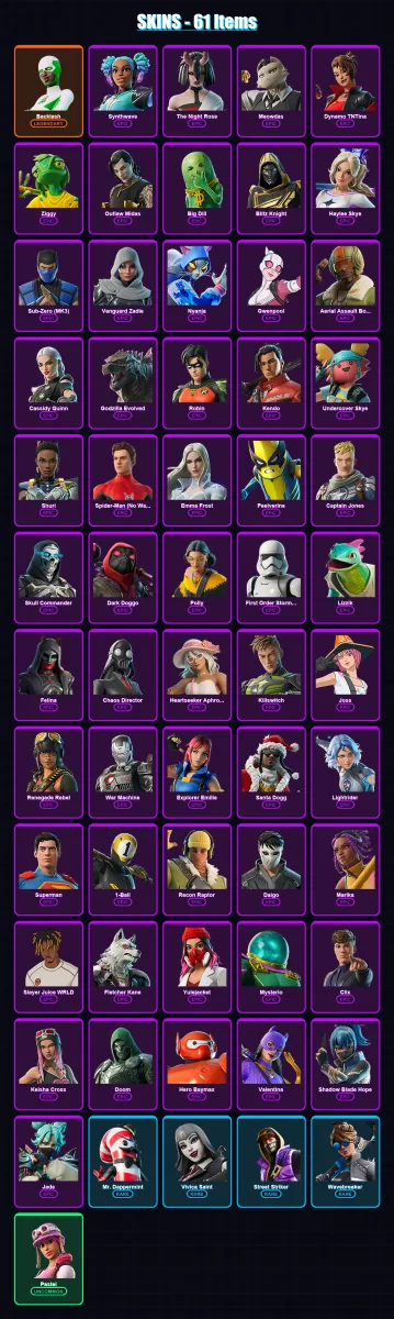 [PS4/PS5/XBOX/PC] | Backlash | Synthwave | The Night Rose | Meowdas | Dynamo TNTina | 61 skin | 99 pickaxe | 61 emote | 63 glider | Lv863 — Fortnite account