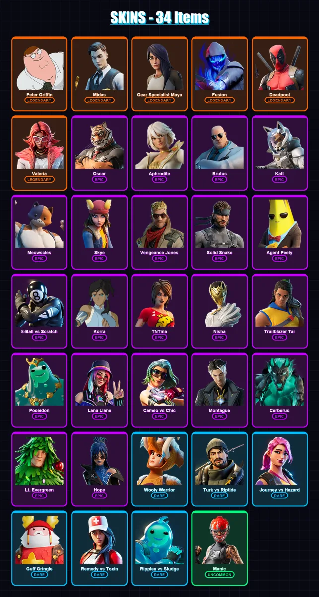 [PC/XBOX/PSN] | Peter Griffin | Midas | Gear Specialist Maya | Fusion | Deadpool | 34 skin | 46 pickaxe | 59 emote | 39 glider | Lv650 — Fortnite account