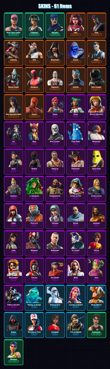[PC/XBOX/PSN] | Rose Team Leader | Trailblazer | Warpaint | Valor | Fade | 61 skin | 77 pickaxe | 102 emote | 89 glider | Lv1524