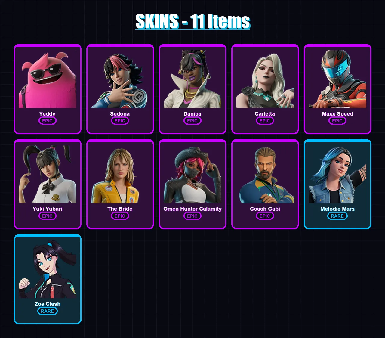 [PC/XBOX/PSN] | Yeddy | Sedona | Danica | Carletta | Maxx Speed | 11 skin | 9 pickaxe | 7 emote | 5 glider | Lv69