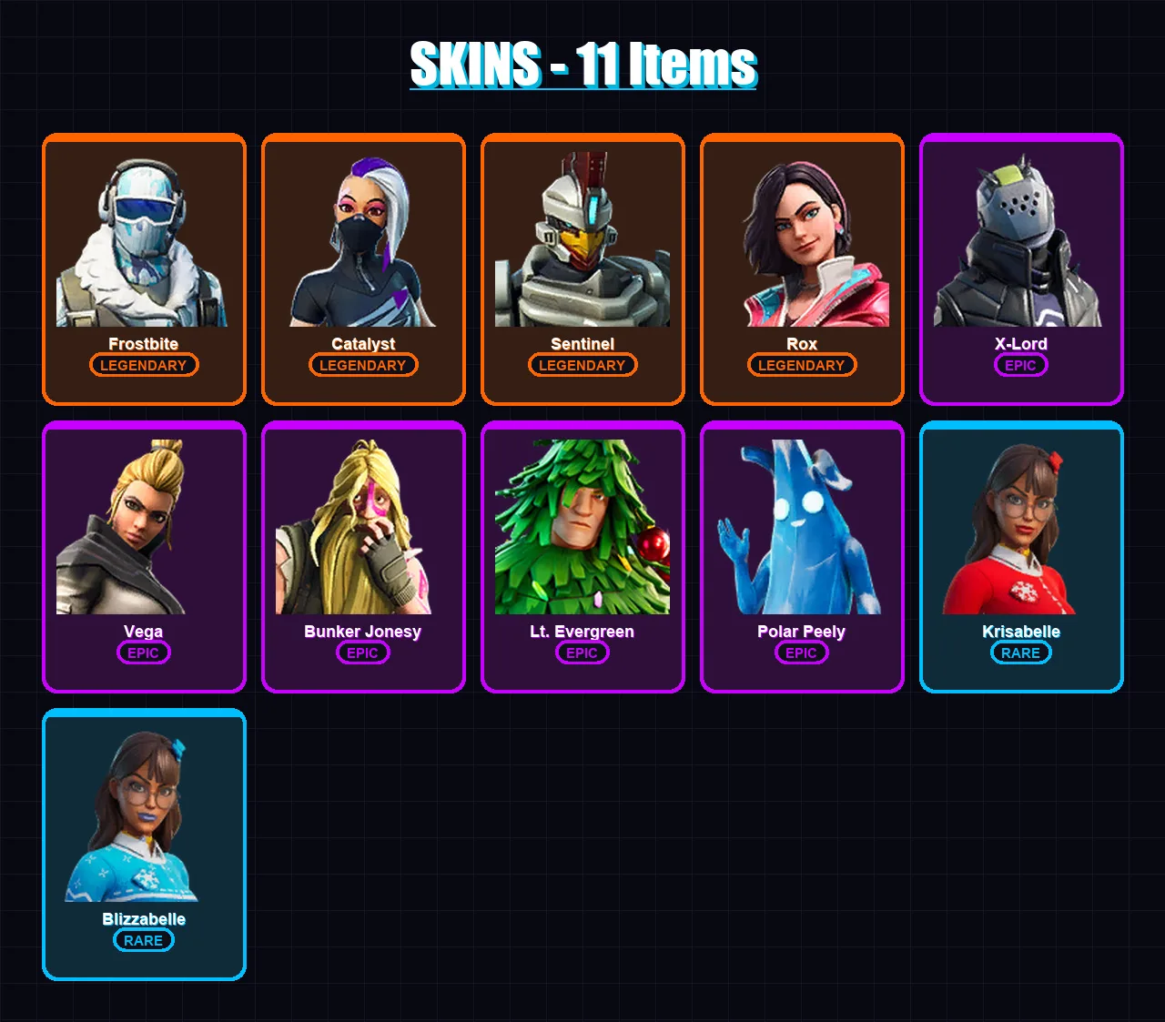 [PC/XBOX/PSN] | Frostbite | Catalyst | Sentinel | Rox | X-Lord | 11 skin | 10 pickaxe | 15 emote | 16 glider | Lv165