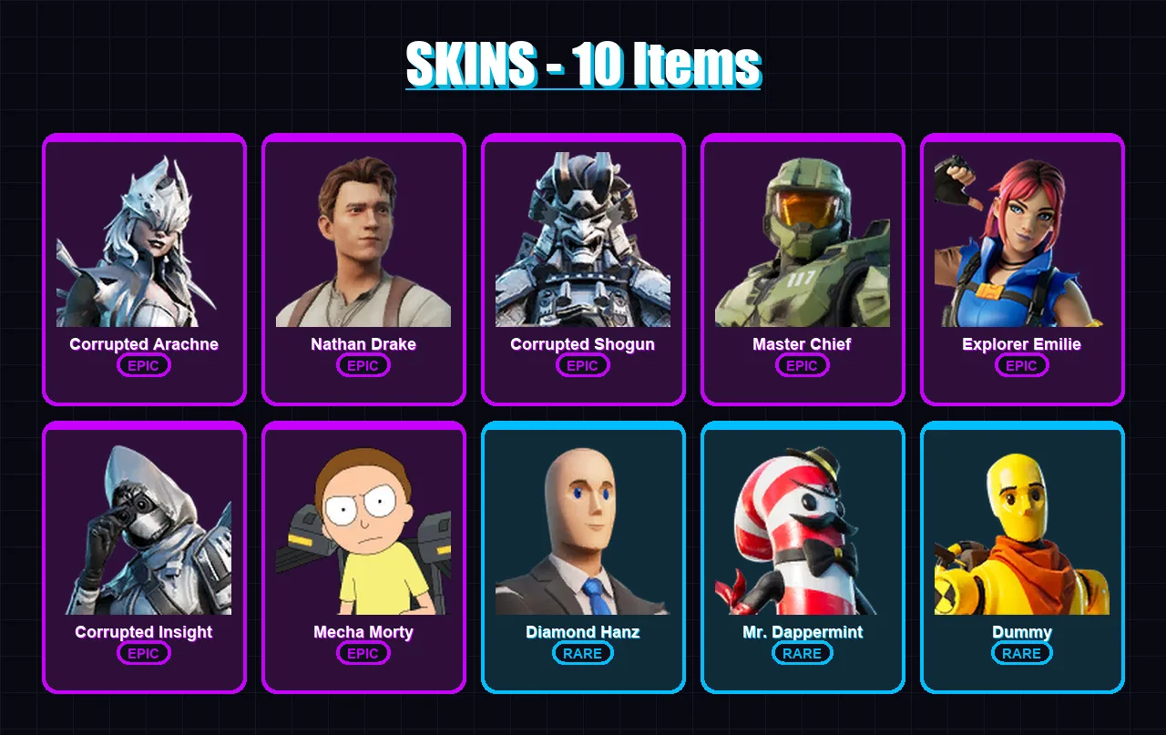 [PC/XBOX/PSN] | Corrupted Arachne | Nathan Drake | Corrupted Shogun | 10 skin | Lv314