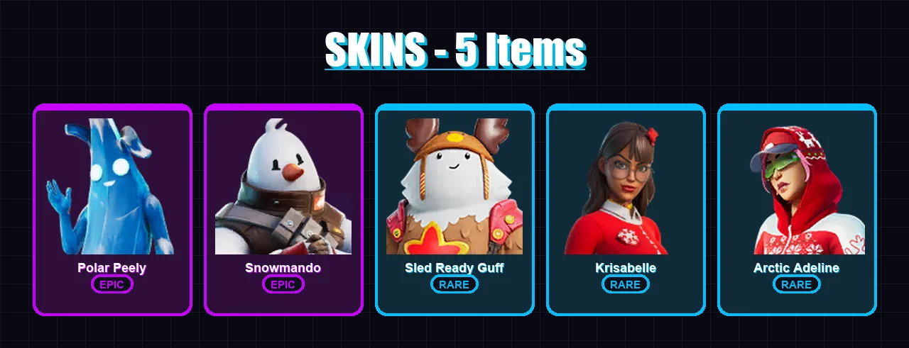 [PC/XBOX/PSN] | Polar Peely | Snowmando | Sled Ready Guff | Krisabelle | Arctic Adeline | 5 skin | 23 pickaxe | 23 emote | 18 glider | Lv371