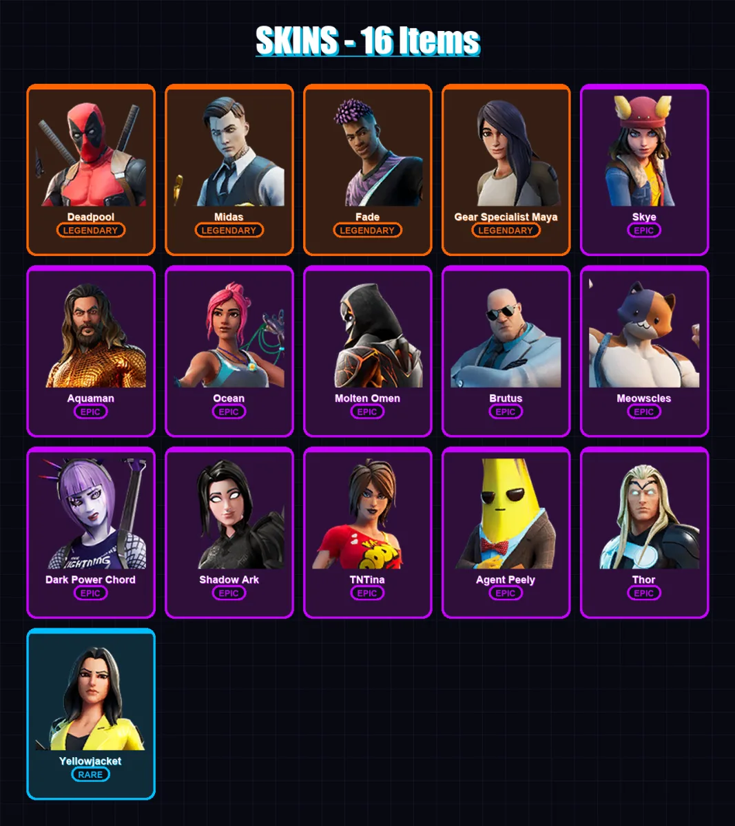 [SWITCH/XBOX/PSN/PC] | Deadpool | Midas | Fade | Gear Specialist Maya | Skye | 16 skin | 16 pickaxe | 13 emote | 13 glider | Lv131
