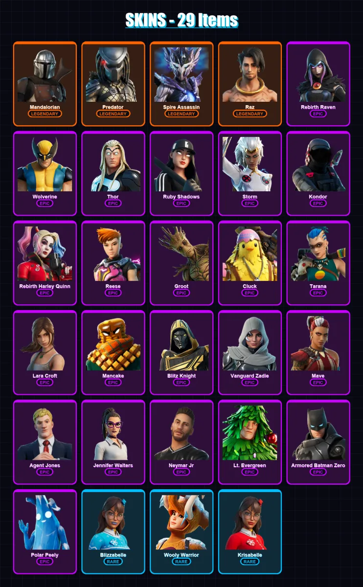[PC/XBOX/PSN] | Mandalorian | Predator | Spire Assassin | Raz | Rebirth Raven | 29 skin | 51 pickaxe | 28 emote | 46 glider | Lv624 — Fortnite account