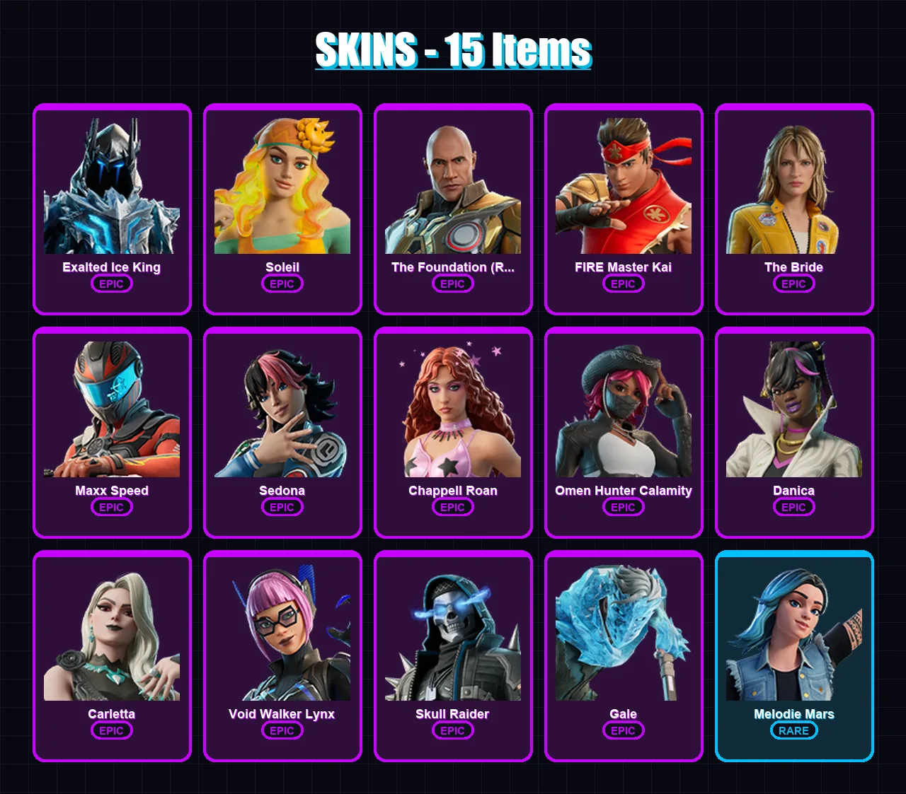 [PC/PSN] | Exalted Ice King | Soleil | The Foundation (Reforged) | FIRE Master Kai | The Bride | 15 skin | 14 pickaxe | 10 emote | 12 glider | Lv142