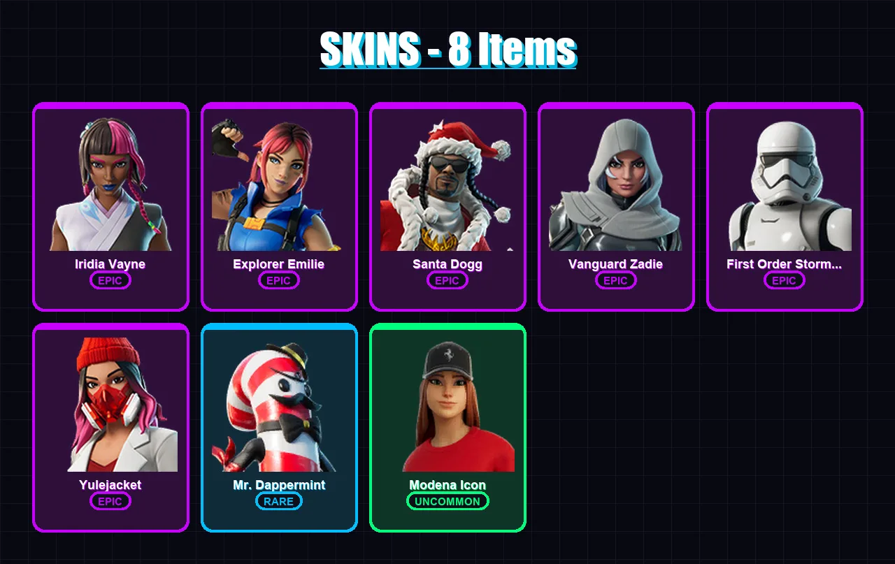 [PC/XBOX/PSN] | Iridia Vayne | Explorer Emilie | Santa Dogg | 8 skin | Lv346