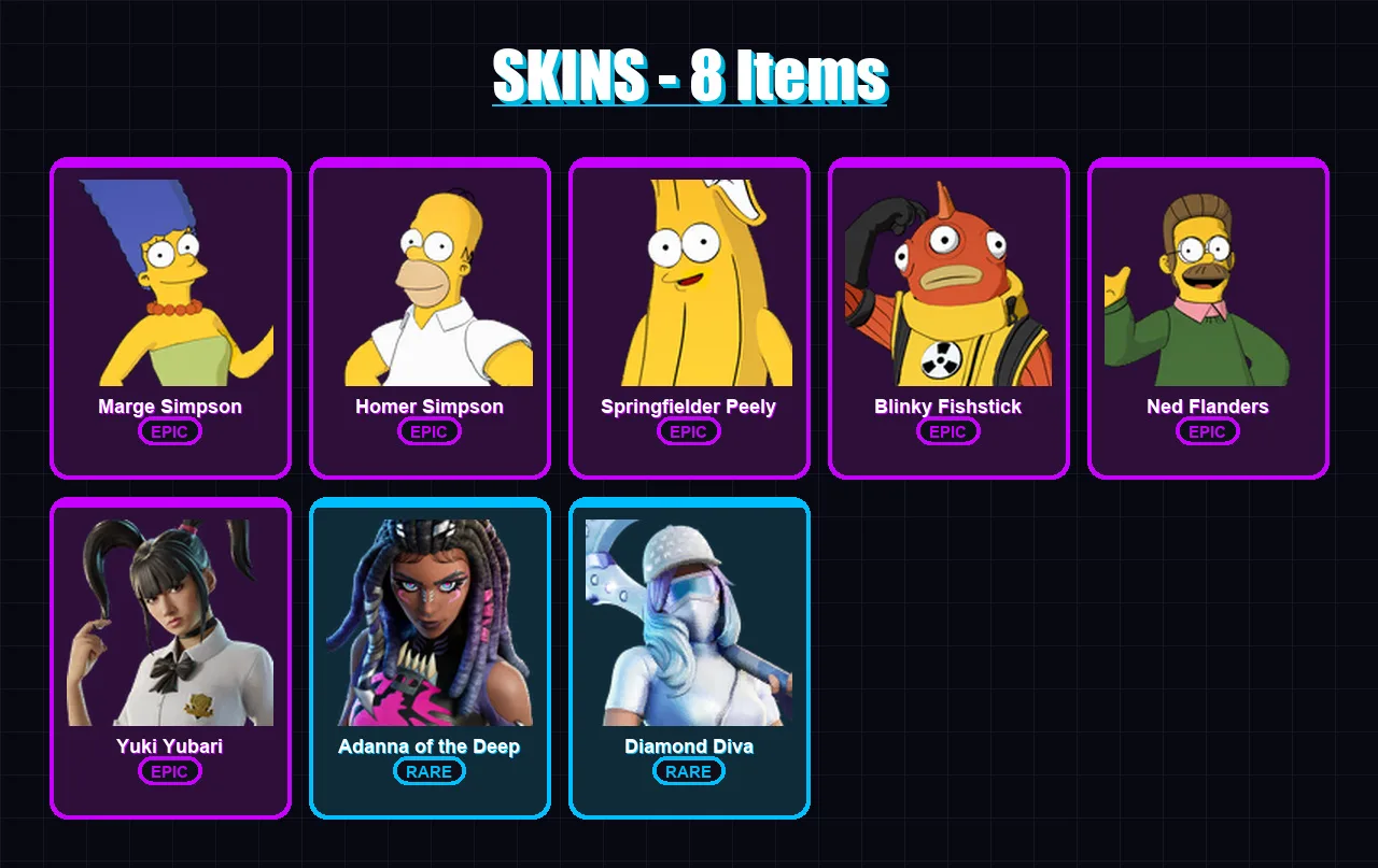 [PC/XBOX/PSN] | Marge Simpson | Homer Simpson | Springfielder Peely | 8 skin | Lv147