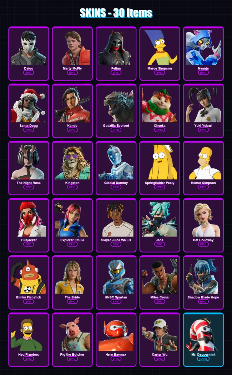 [PC/XBOX/PSN] | Daigo | Marty McFly | Felina | Marge Simpson | Nyanja | 30 skin | 65 pickaxe | 38 emote | 46 glider | Lv1062