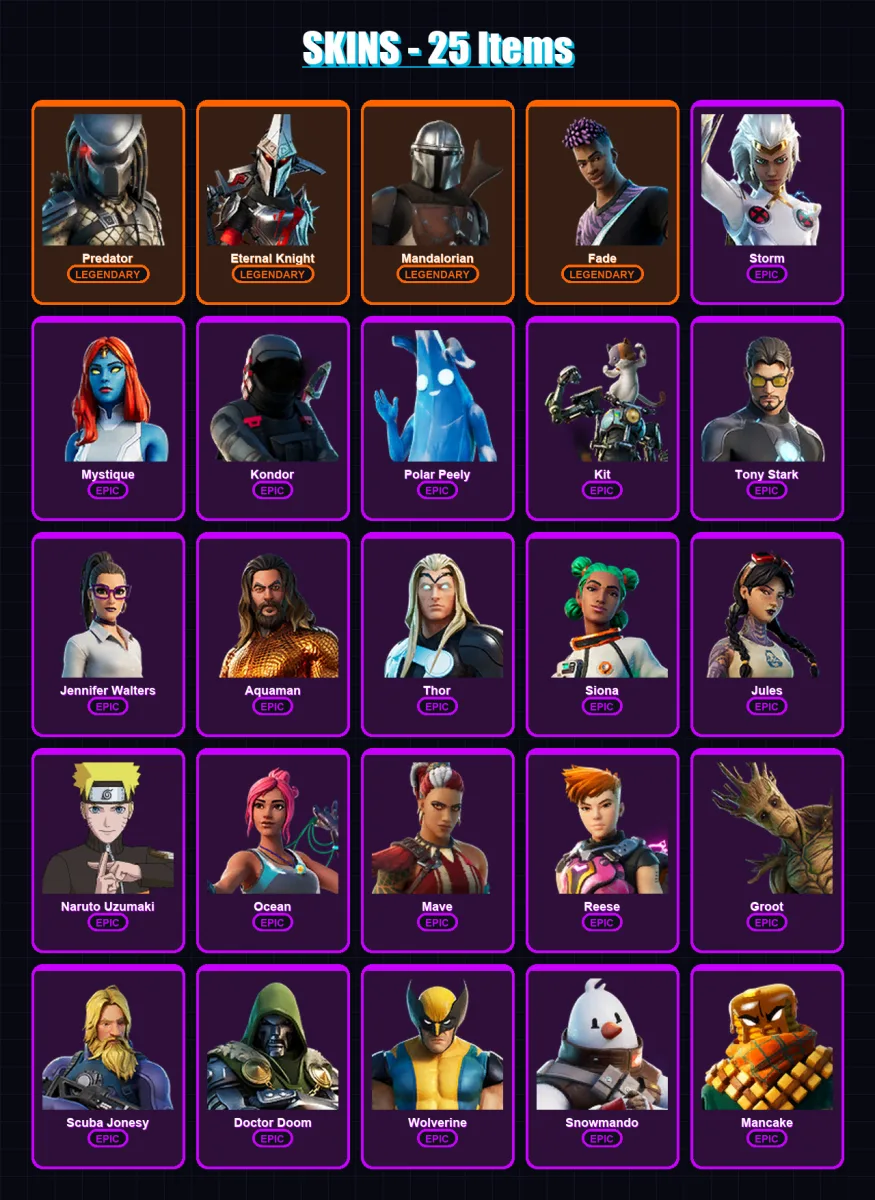 [SWITCH/XBOX/PSN/PC] | Predator | Eternal Knight | Mandalorian | Fade | Storm | 25 skin | 37 pickaxe | 29 emote | 40 glider | Lv621 — Fortnite account