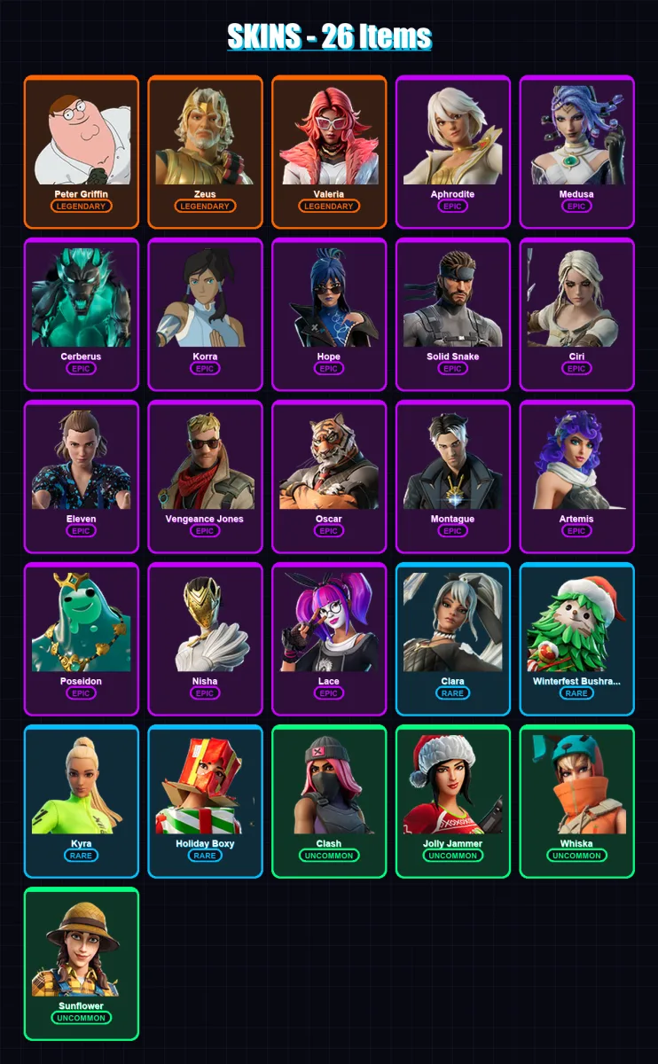 [PS4/PS5/XBOX/PC] | Peter Griffin | Zeus | Valeria | Aphrodite | Medusa | 26 skin | 29 pickaxe | 24 emote | 22 glider | Lv259