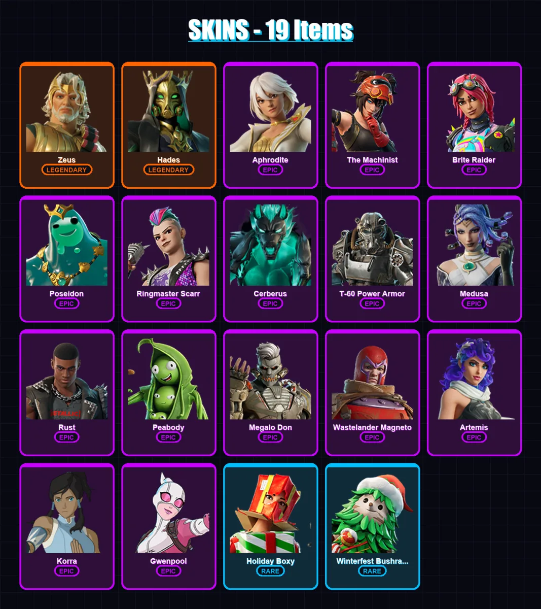 [PC/XBOX/PSN] | Zeus | Hades | Aphrodite | The Machinist | Brite Raider | 19 skin | 29 pickaxe | 26 emote | 27 glider | Lv529