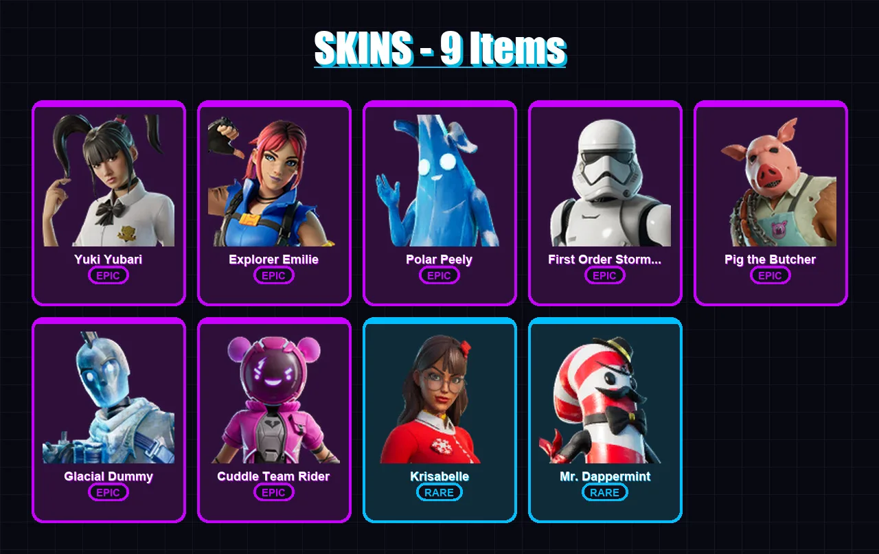 [PS4/PS5/XBOX/PC] | Yuki Yubari | Explorer Emilie | Polar Peely | 9 skin | Lv405