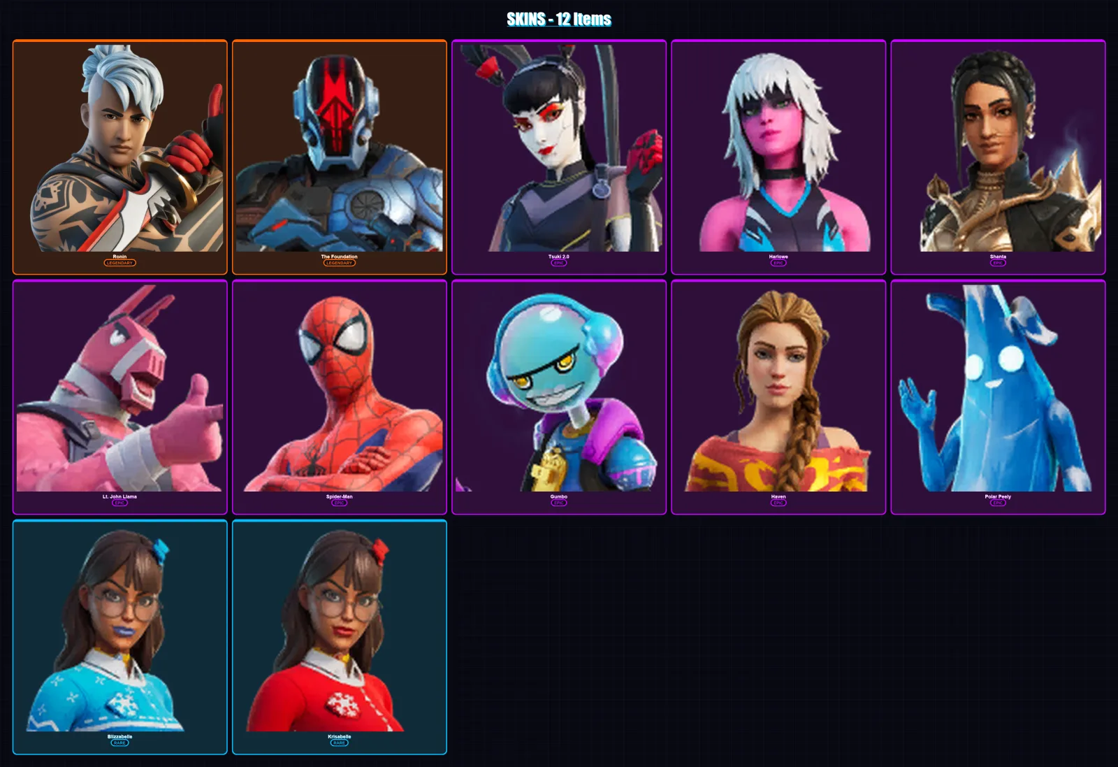 [PC/XBOX/PSN] | Ronin | The Foundation | Tsuki 2.0 | Harlowe | Shanta | 12 skin | 16 pickaxe | 11 emote | 13 glider | Lv160 — Fortnite account