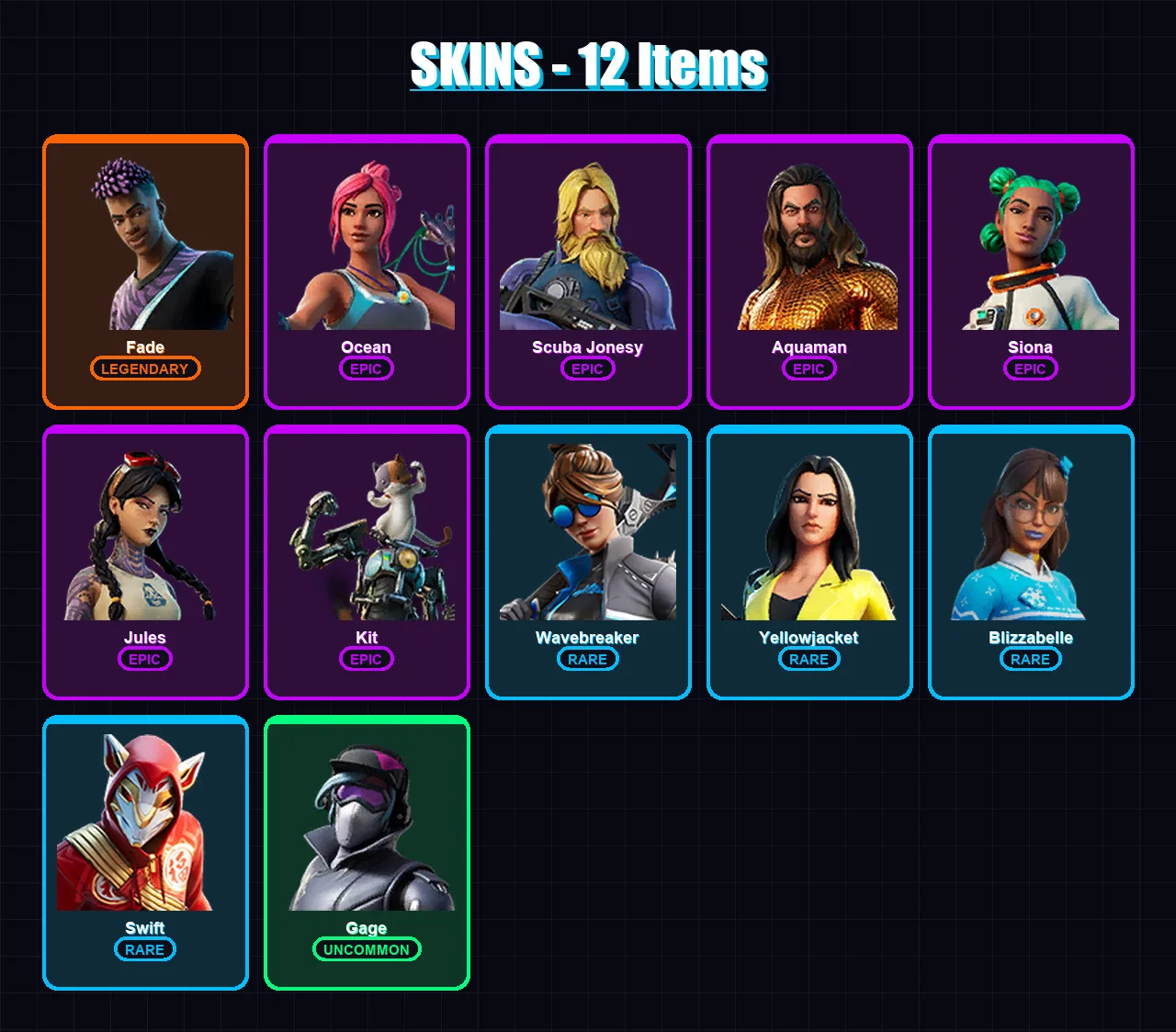 [PC/PSN] | Fade | Ocean | Scuba Jonesy | Aquaman | Siona | 12 skin | 17 pickaxe | 18 emote | 16 glider | Lv177