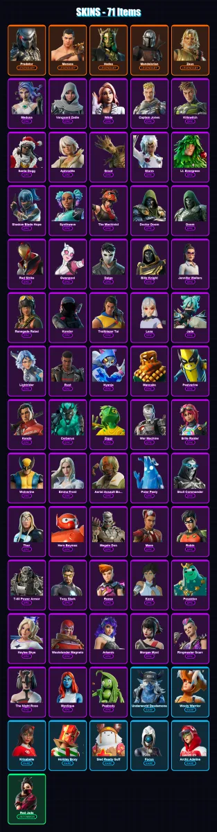 [PS4/PS5/XBOX/PC] | Predator | Menace | Hades | Mandalorian | Zeus | 71 skin | 122 pickaxe | 84 emote | 104 glider | Lv1892