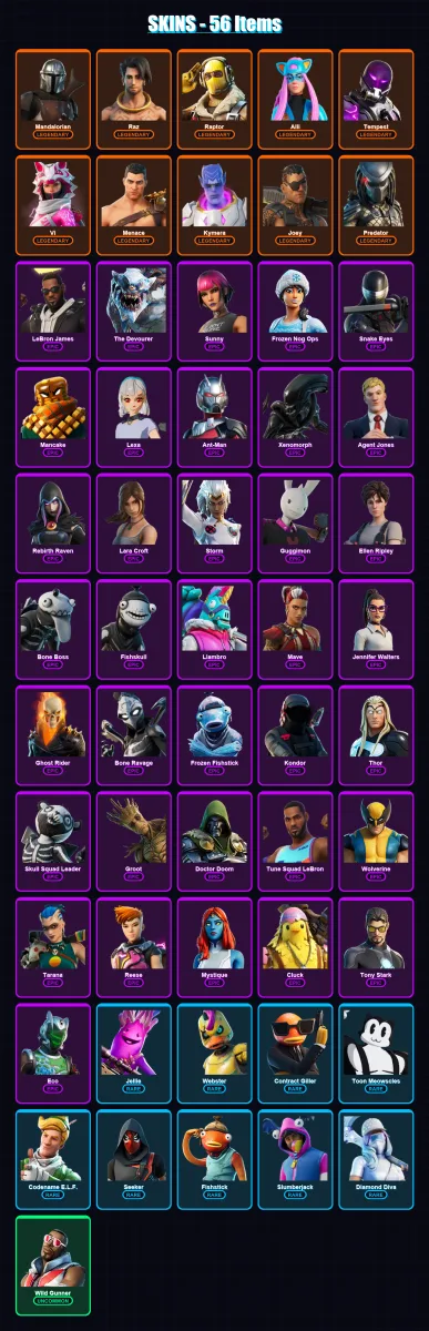 [PC/XBOX/PSN] | Mandalorian | Raz | Raptor | Alli | Tempest | 56 skin | 47 pickaxe | 78 emote | 34 glider | Lv498