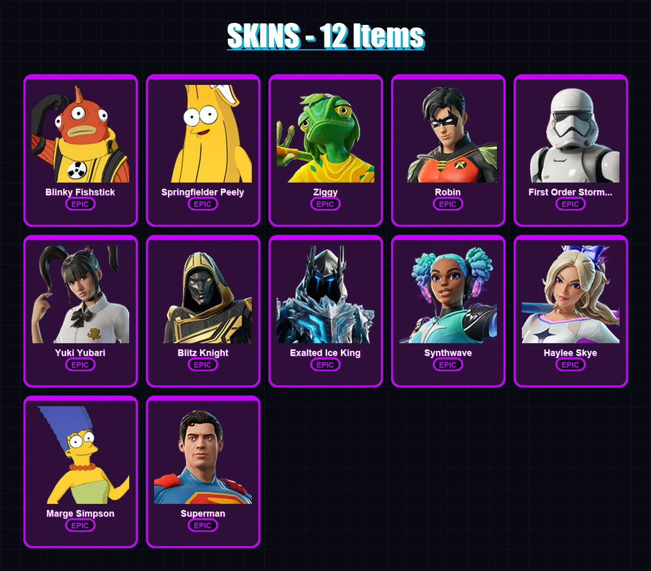 [PC/XBOX/PSN] | Blinky Fishstick | Springfielder Peely | Ziggy | 12 skin | Lv174