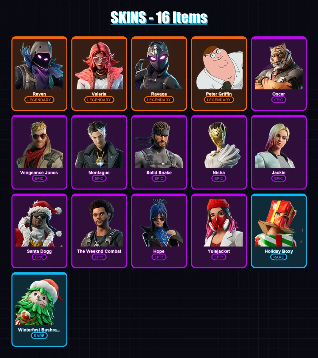 [PC/XBOX/PSN] | Raven | Valeria | Ravage | Peter Griffin | Oscar | 16 skin | 33 pickaxe | 25 emote | 25 glider | Lv341