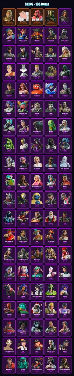 [PC/XBOX/PSN] | Zeus | Peter Griffin | Valeria | Hades | Kirk Hammett | 135 skin | 206 pickaxe | 145 emote | 111 glider | Lv1859