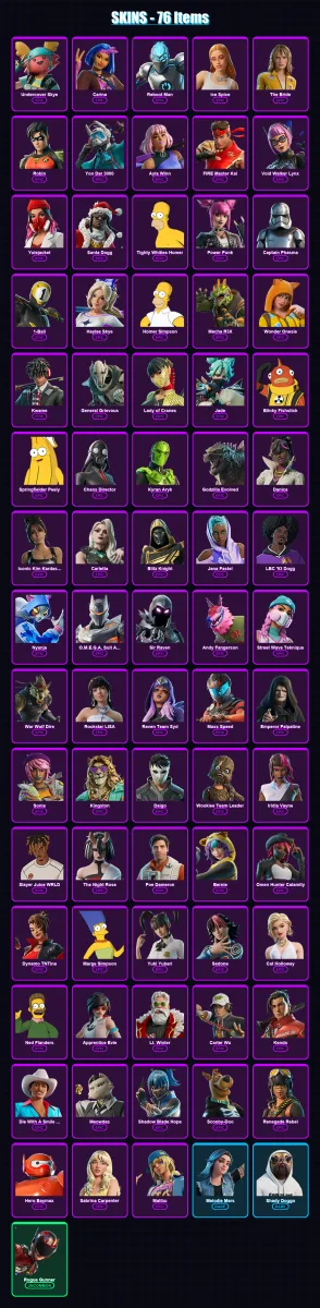 [PC/XBOX/PSN] | Undercover Skye | Carina | Reboot Man | Ice Spice | The Bride | 76 skin | 112 pickaxe | 71 emote | 60 glider | Lv524