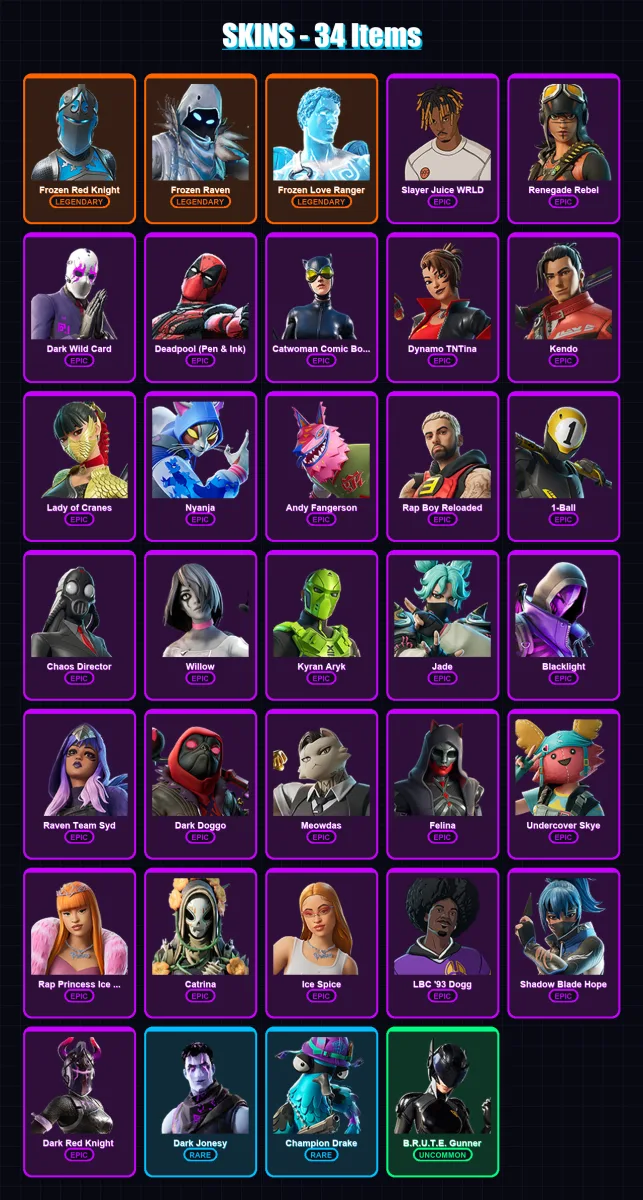 [PC/XBOX] | Frozen Red Knight | Frozen Raven | Frozen Love Ranger | 34 skin | Lv224 — Fortnite account