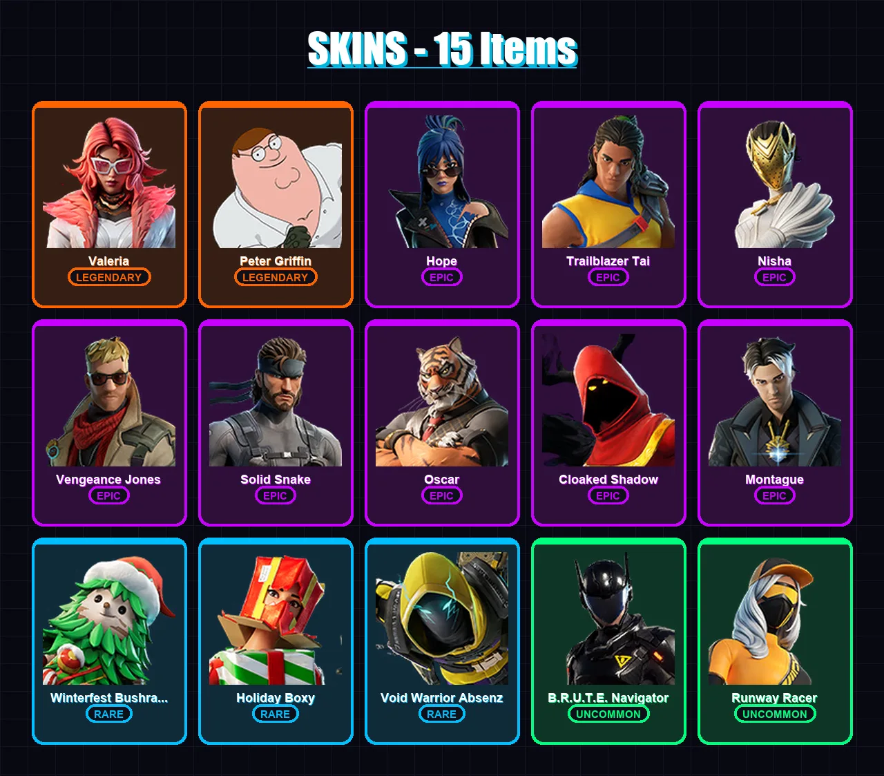 [PC/PSN] | Valeria | Peter Griffin | Hope | Trailblazer Tai | Nisha | 15 skin | 15 pickaxe | 8 emote | 16 glider | Lv172