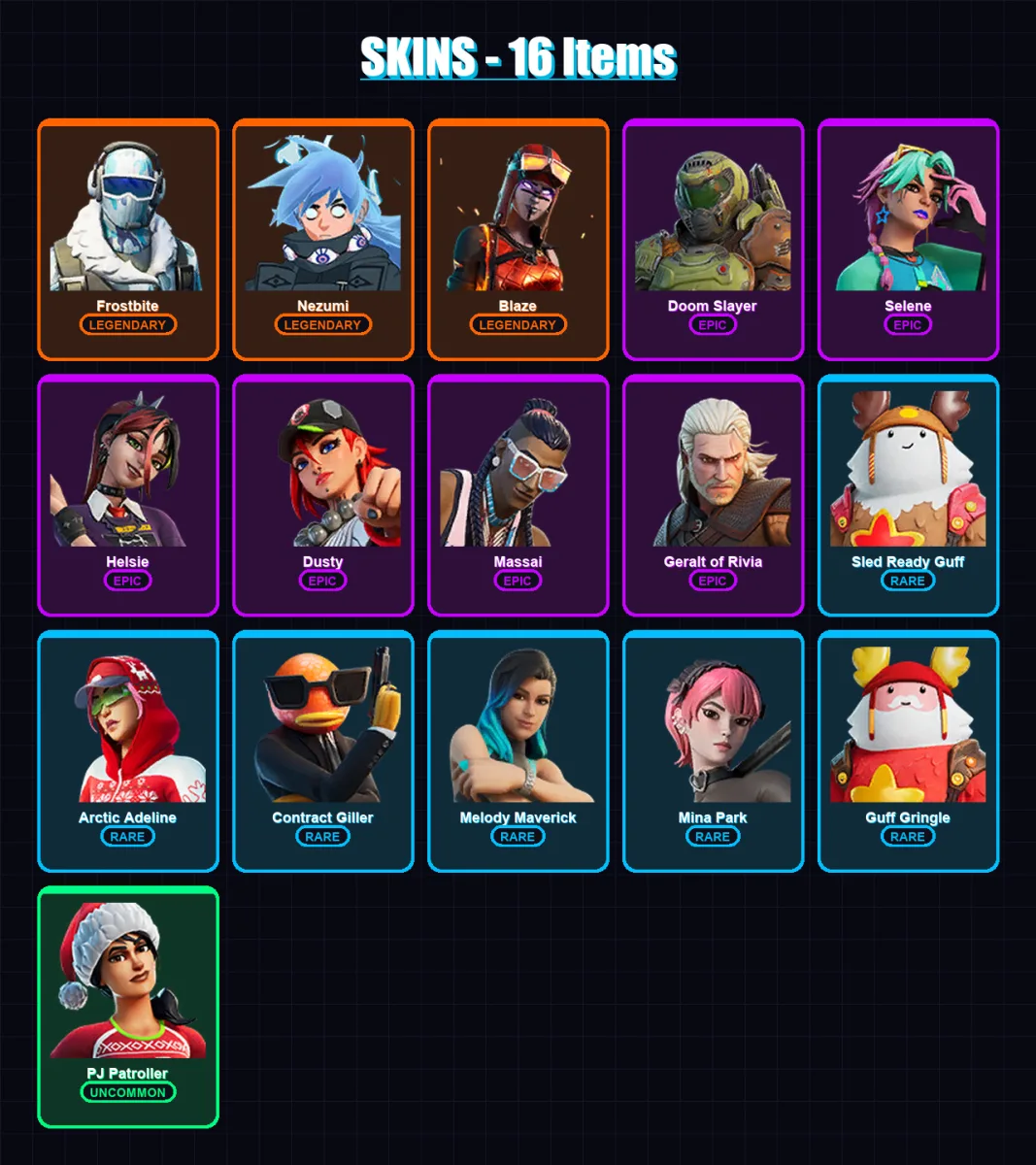 [PC/XBOX/PSN] | Frostbite | Nezumi | Blaze | Doom Slayer | Selene | 16 skin | 16 pickaxe | 18 emote | 18 glider | Lv128