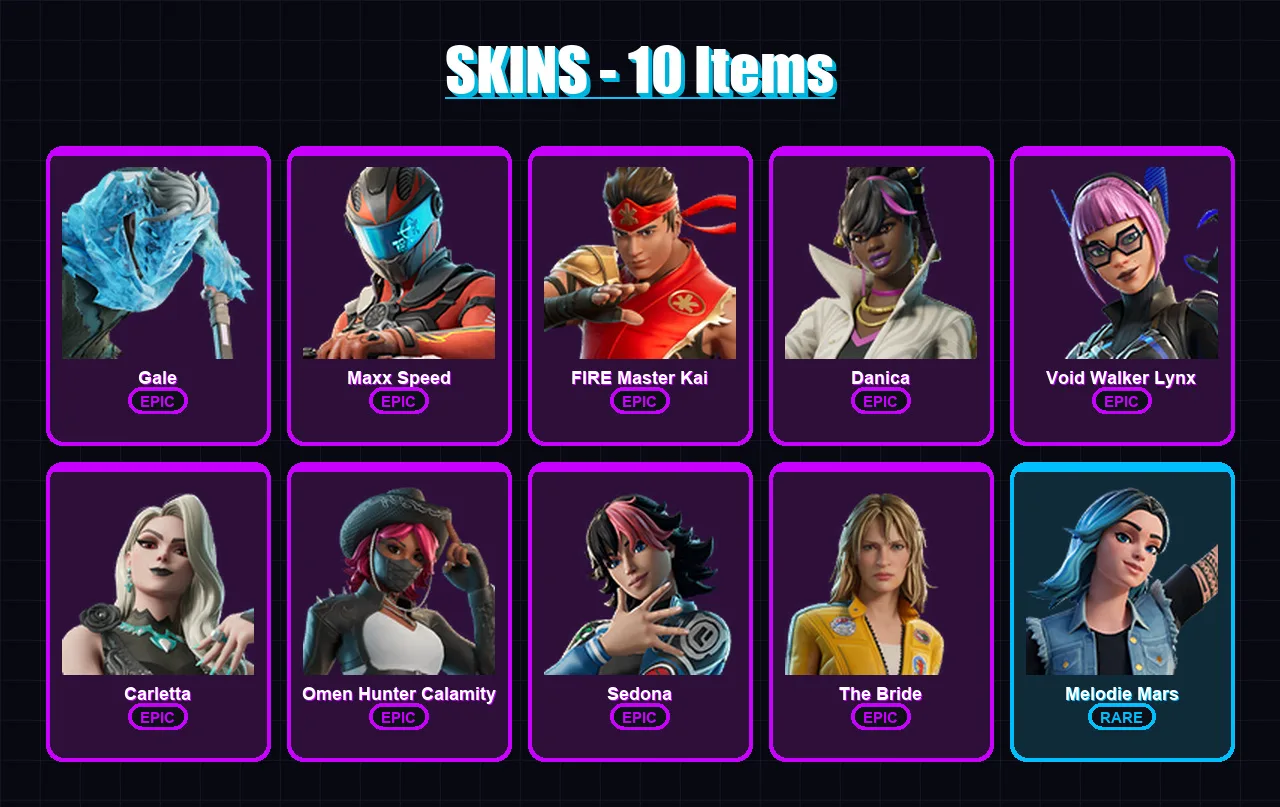 [PC/XBOX/PSN] | Gale | Maxx Speed | FIRE Master Kai | Danica | Void Walker Lynx | 10 skin | 16 pickaxe | 7 emote | 9 glider | Lv91 — Fortnite account