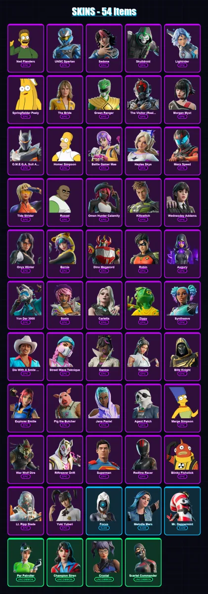 [PC/XBOX/PSN] | Ned Flanders | UNSC Spartan | Sedona | Skulldroid | Lightrider | 54 skin | 71 pickaxe | 54 emote | 46 glider | Lv634