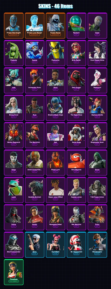 [PC/XBOX/PSN] | Frozen Red Knight | Frozen Love Ranger | Frozen Raven | Mysterio | Caper | 46 skin | 56 pickaxe | 33 emote | 33 glider | Lv503